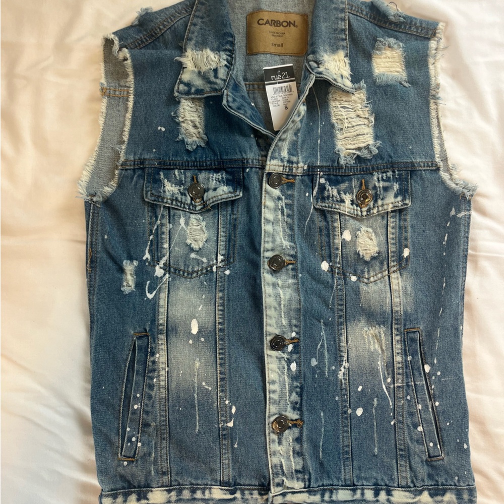 Carbon bleach distressed denim unisex vest size small NWT.